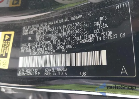 2011 Toyota Highlander Base V6 from USA, damaged, VIN 5TDBK3EH3BS067226